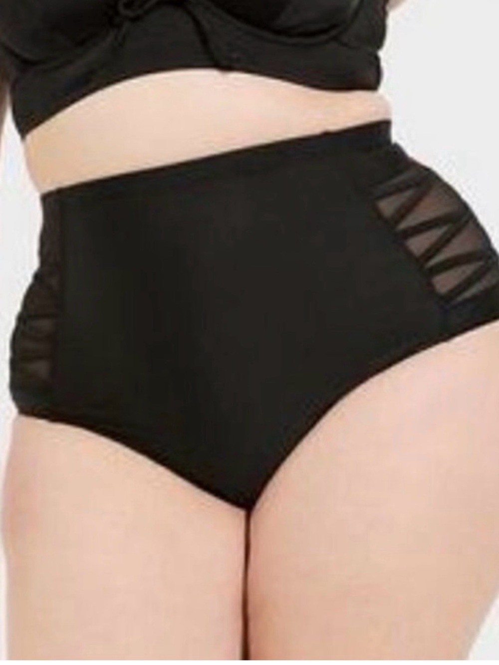 torrid Black High-Waist Bikini Bottom with Side Mesh Straps